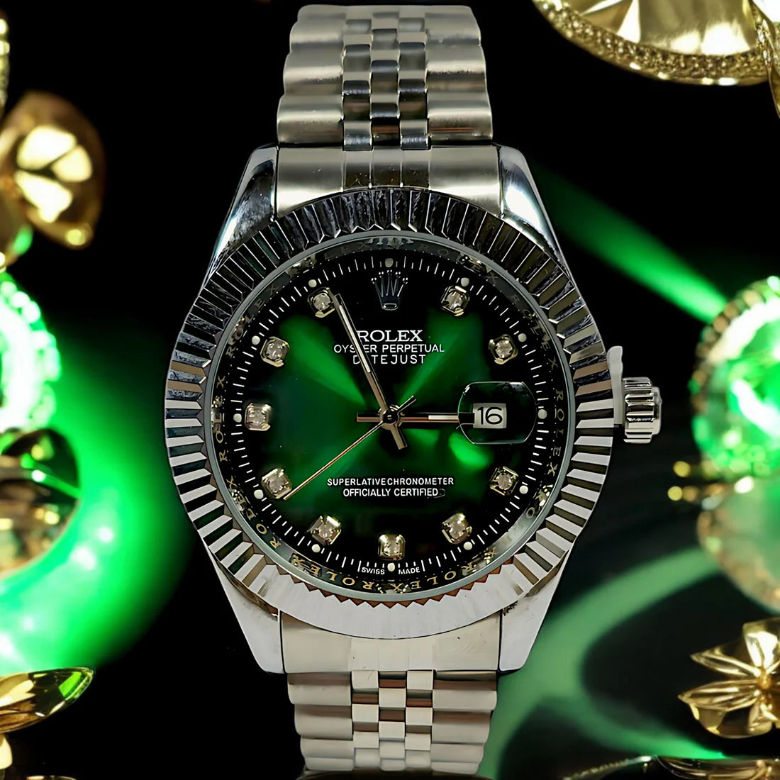 Rolex Oyster Perpetual Date-just – Emerald Green Dial with Diamond Hour Markers