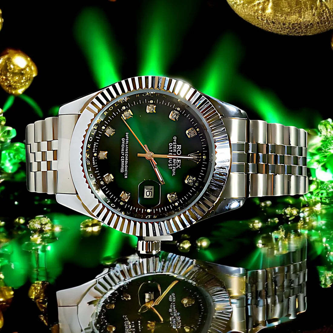 Rolex Oyster Perpetual Date-just – Emerald Green Dial with Diamond Hour Markers