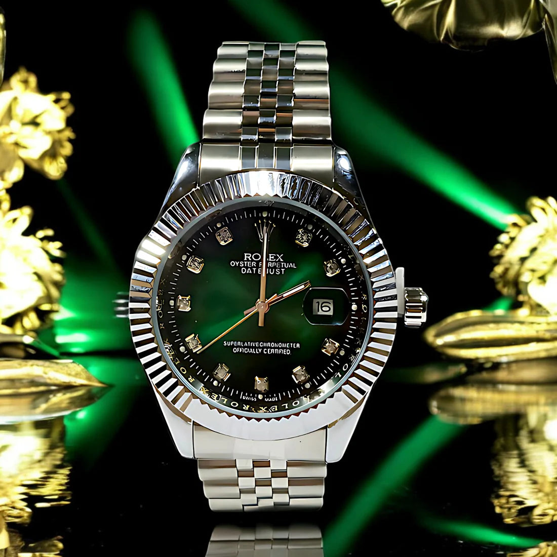 Rolex Oyster Perpetual Date-just – Emerald Green Dial with Diamond Hour Markers