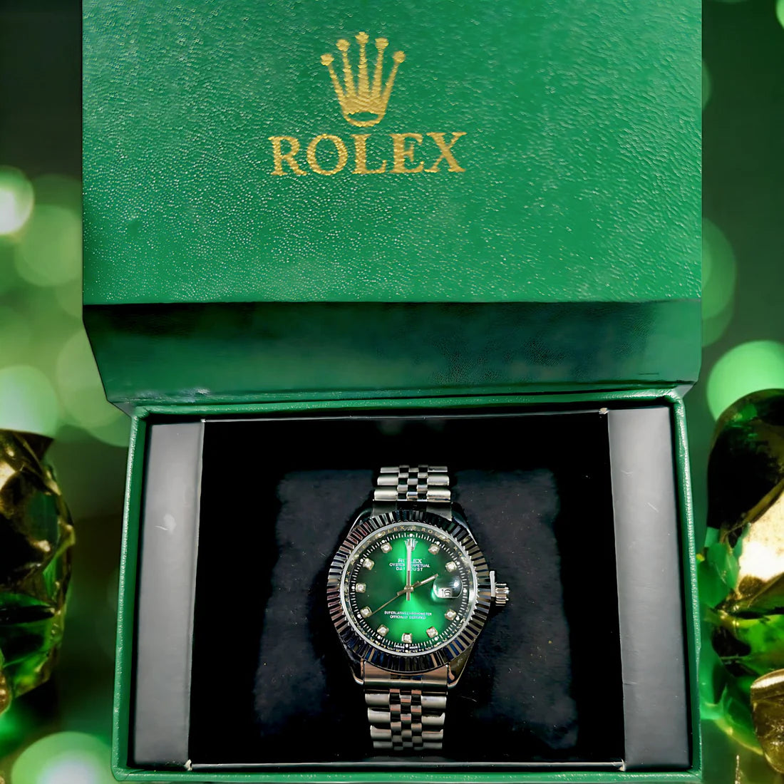 Rolex Oyster Perpetual Date-just – Emerald Green Dial with Diamond Hour Markers