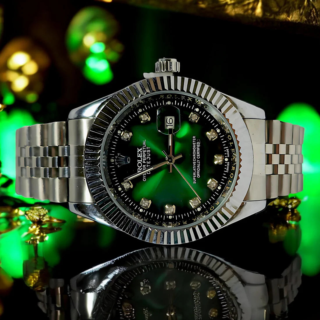 Rolex Oyster Perpetual Date-just – Emerald Green Dial with Diamond Hour Markers
